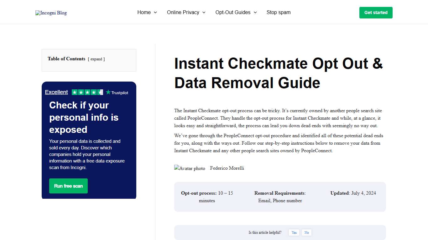 Instant Checkmate Opt Out & Data Removal Guide [2026] | Incogni