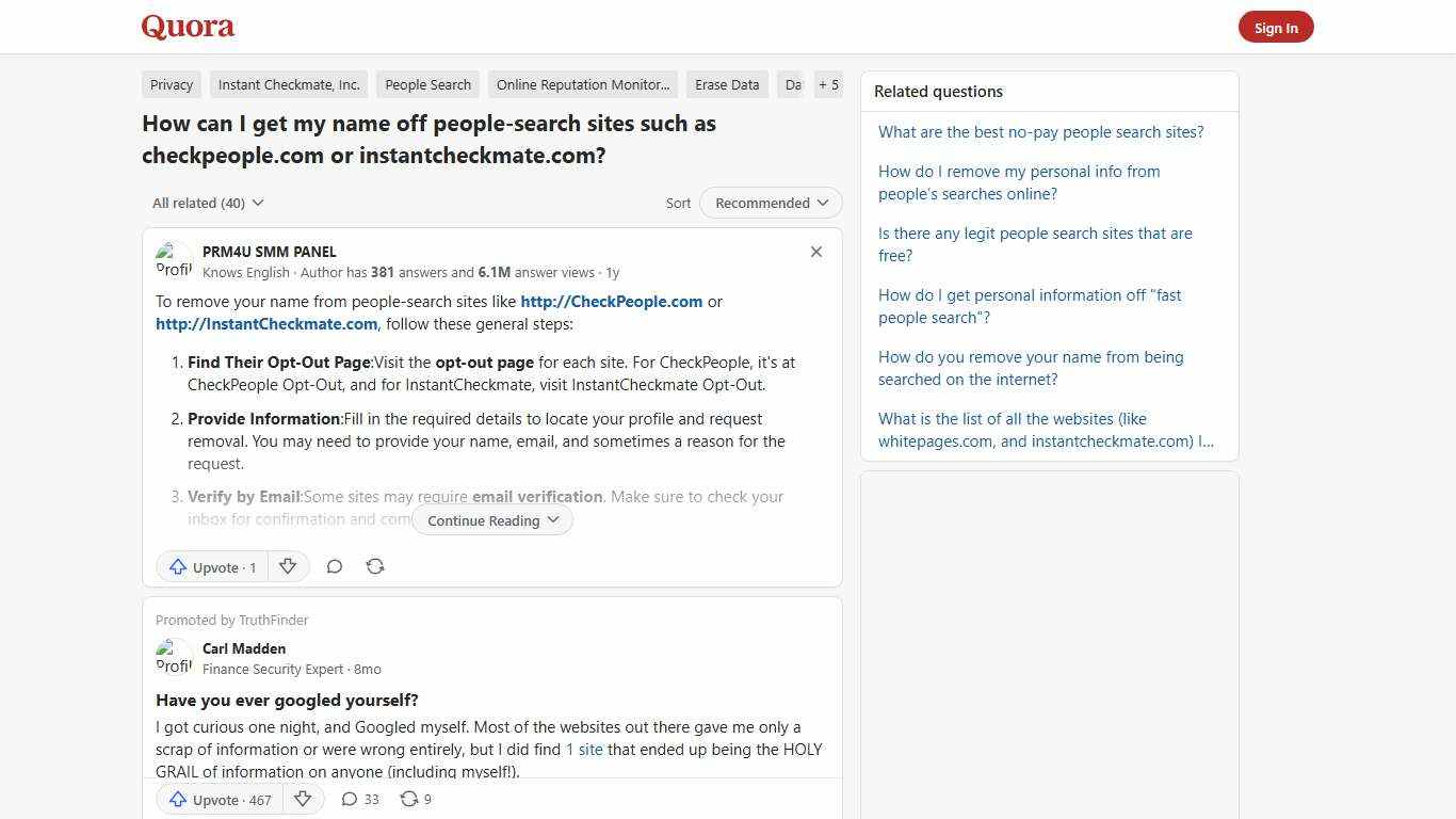 How to get my name off people-search sites such as checkpeople.com or instantcheckmate.com - Quora